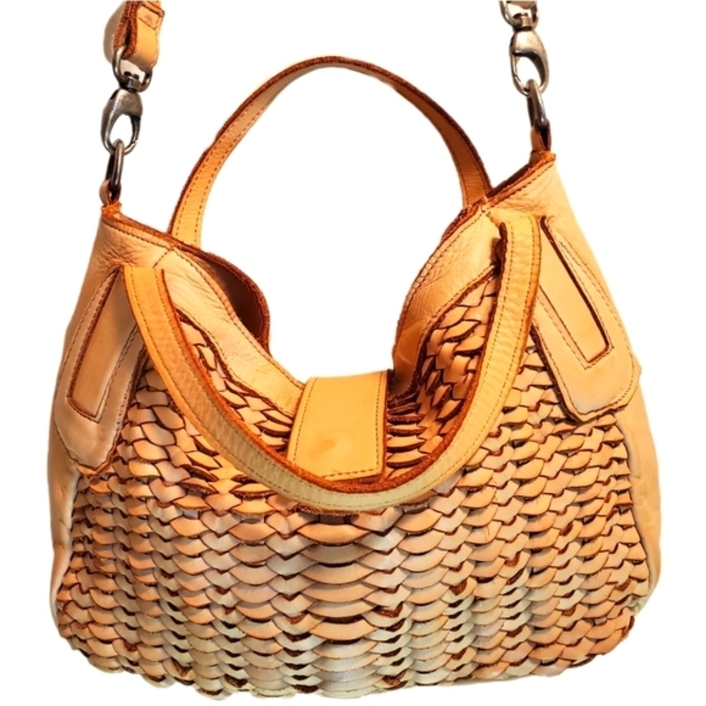 GIORGIA MILANI Genuine Leather Made in Italy Woven 4 Pocket Shoulder Bag EUC - Picture 1 of 14